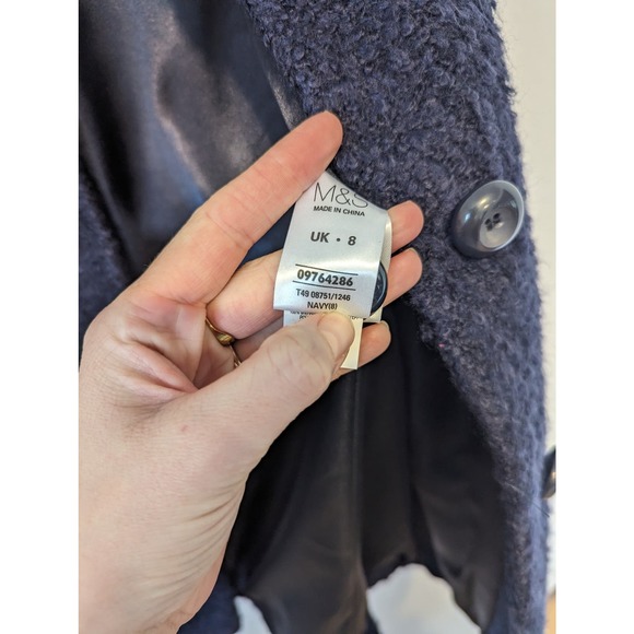 Marks & Spencer Bouclé Textured Teddy Coat Women Navy Blue - Picture 6 of 10